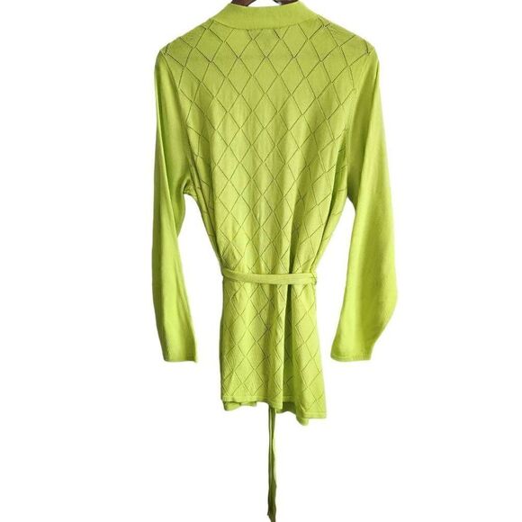 Lane Bryant Cardigan Sweater Womens 18/20 Plus Size Belted Stitch Detail Lime Gr - Picture 2 of 4